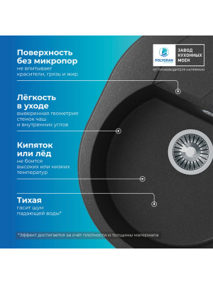 Кухонная мойка Polygran ATOL 620 черный преимущества