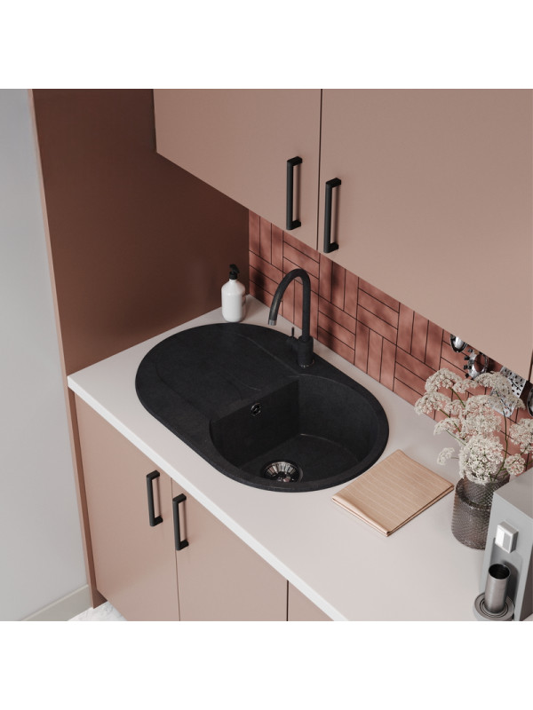 Кухонная мойка Polygran ATOL 760 космос черный металлик интерьер