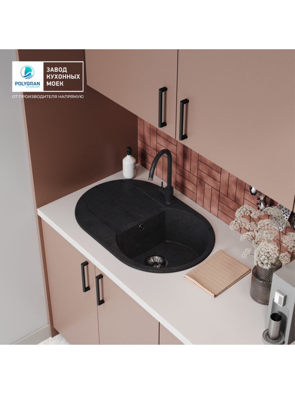 Кухонная мойка Polygran ATOL 760 космос черный металлик интерьер