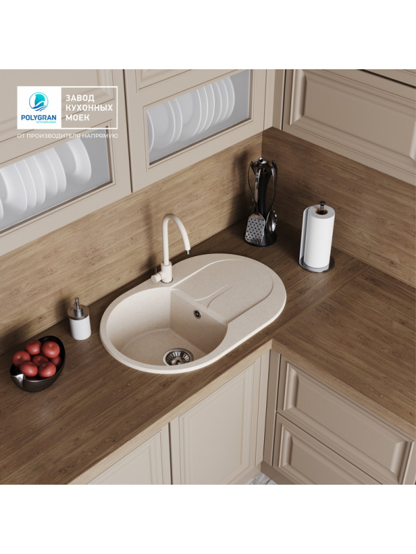 Кухонная мойка Polygran ATOL 760 кремовый интерьер 3