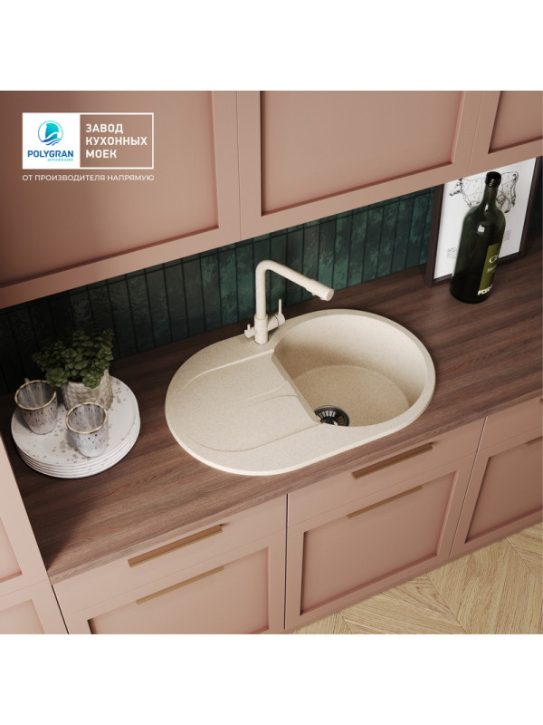 Кухонная мойка Polygran ATOL 760 опал интерьер