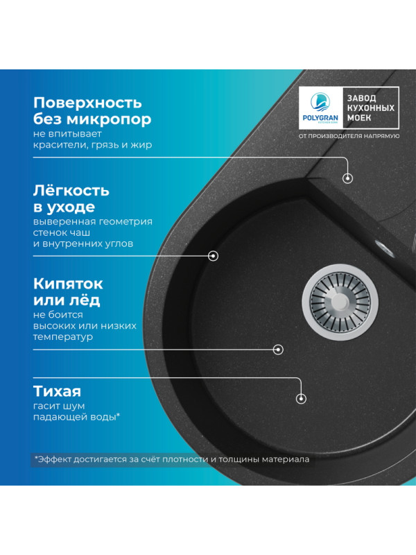 Кухонная мойка Polygran ATOL 760 черный преимущества