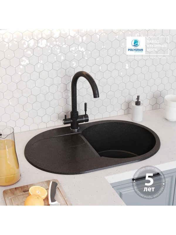 Кухонная мойка Polygran ATOL 760 черный гарантия