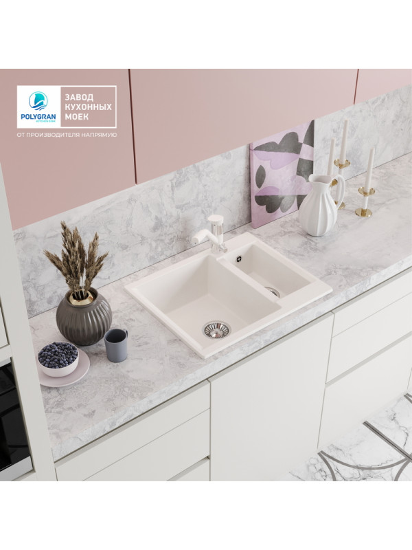 Кухонная мойка Polygran BRIG 620 Белый хлопок интерьер 2
