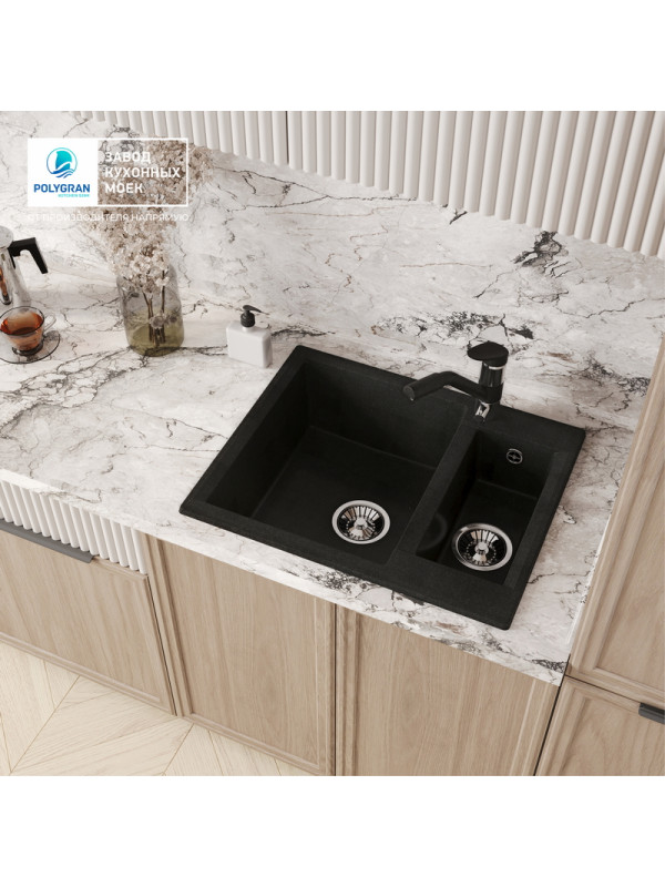 Кухонная мойка Polygran BRIG 620 космос черный металлик интерьер
