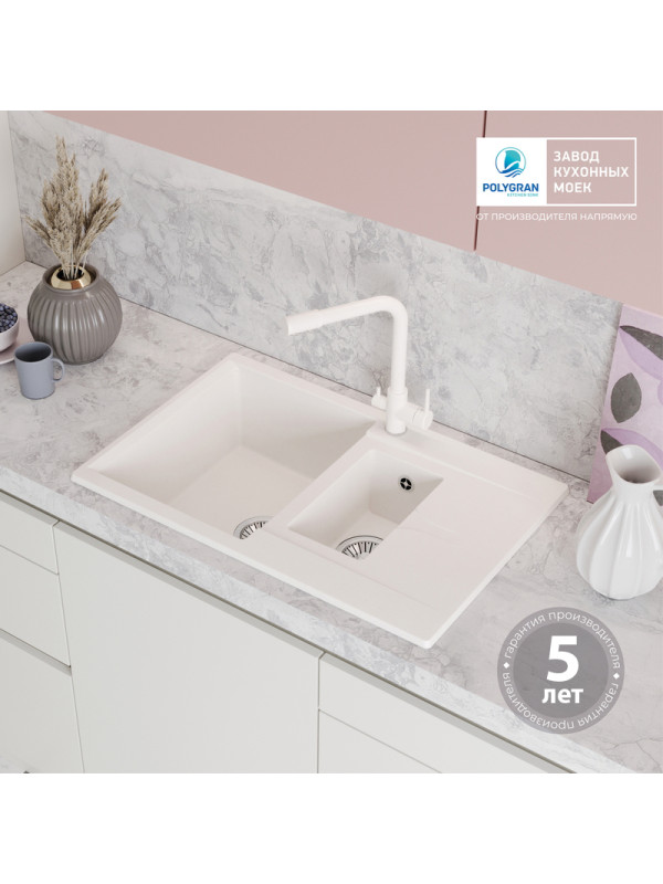 Кухонная мойка Polygran BRIG 770 белый хлопок гарантия