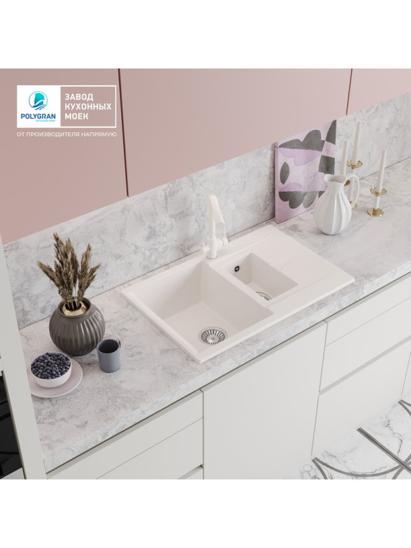 Кухонная мойка Polygran BRIG 770 белый хлопок интерьер 2