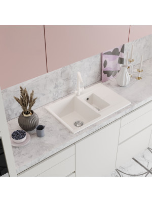 Кухонная мойка Polygran BRIG 770 белый хлопок в интерьере