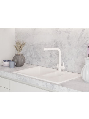 Кухонная мойка Polygran BRIG 770 белый хлопок в интерьере 3