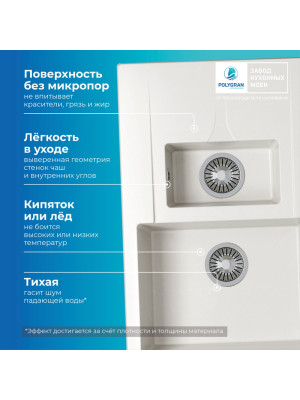 Кухонная мойка Polygran BRIG 770 белый хлопок преимущества
