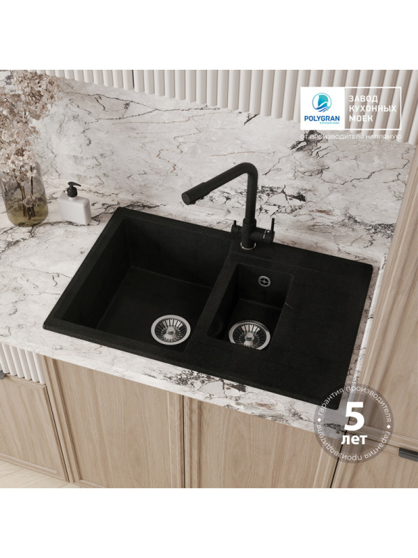 Кухонная мойка Polygran BRIG 770 космос черный металлик гарантия