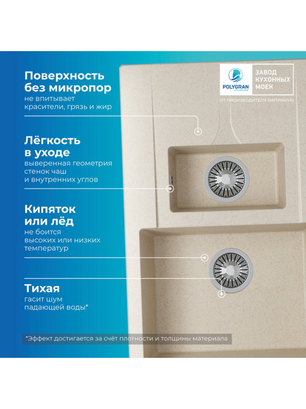 Кухонная мойка Polygran BRIG 770 кремовый преимущества