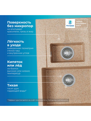 Кухонная мойка Polygran BRIG 770 песочный преимущества