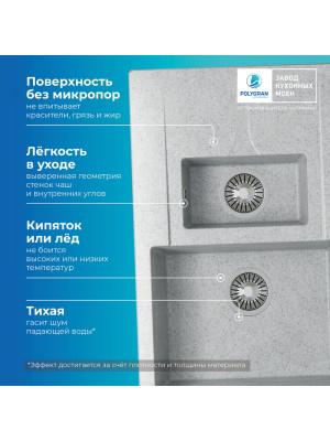 Кухонная мойка Polygran BRIG 770 светло-серый преимущества