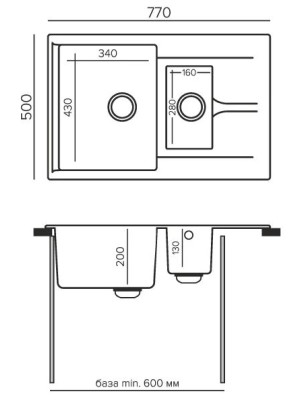 Кухонная мойка Polygran BRIG 770 черный размеры