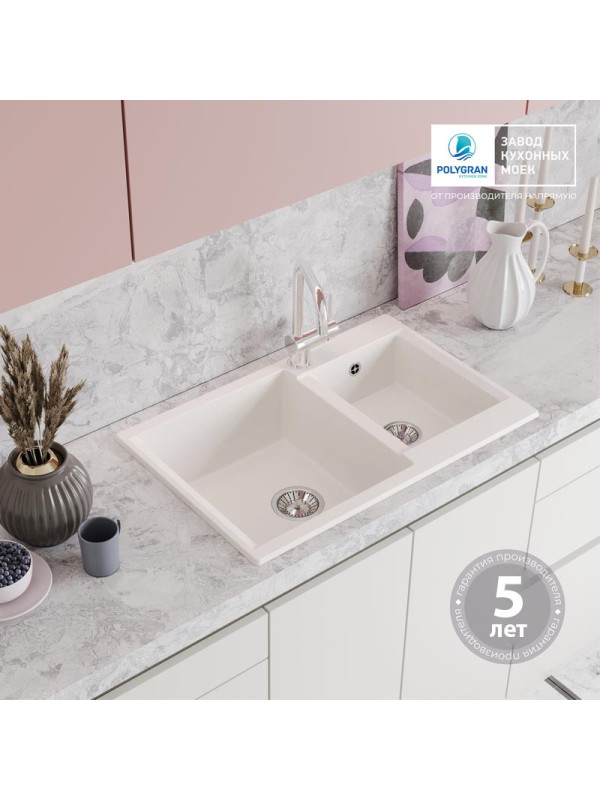 Кухонная мойка Polygran BRIG 772 белый хлопок гарантия