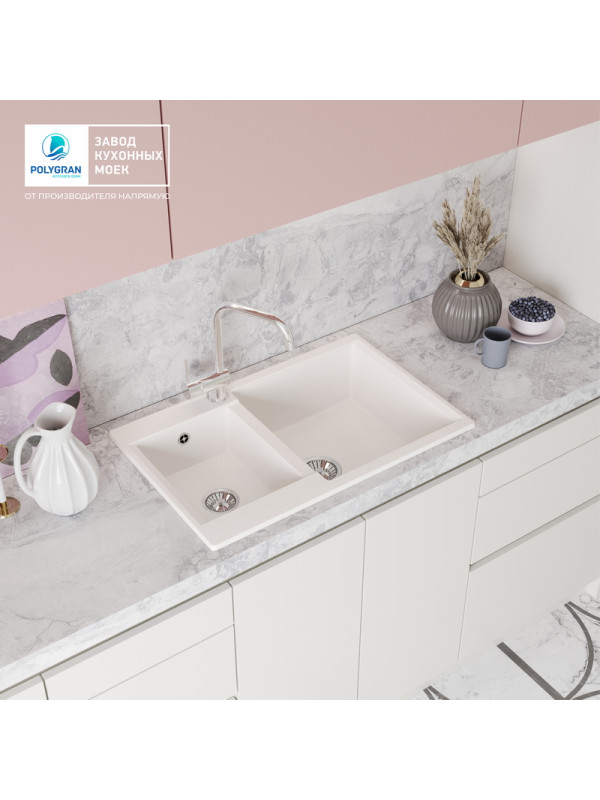 Кухонная мойка Polygran BRIG 772 белый хлопок интерьер 2