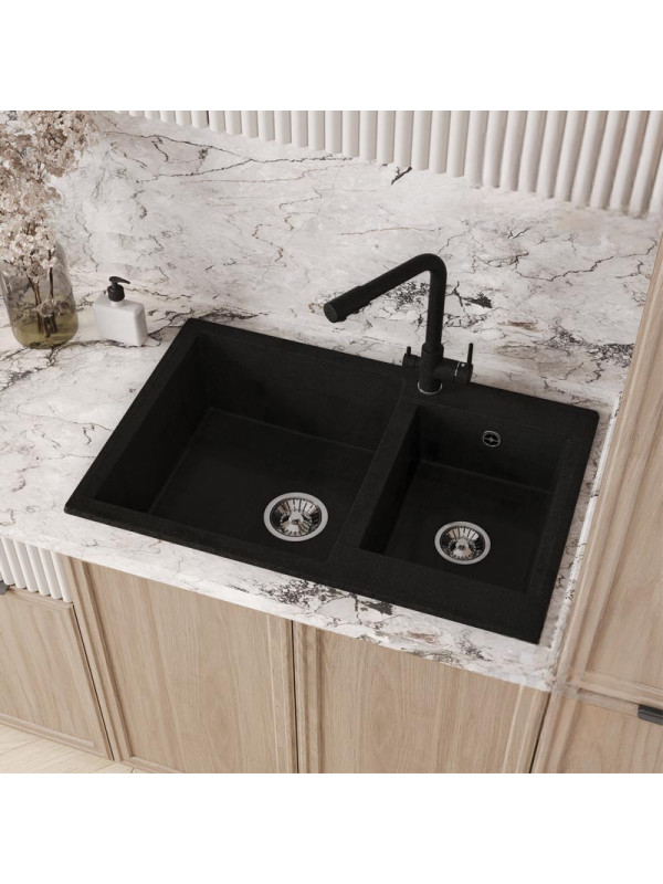 Кухонная мойка Polygran BRIG 772 космос черный металлик интеьер