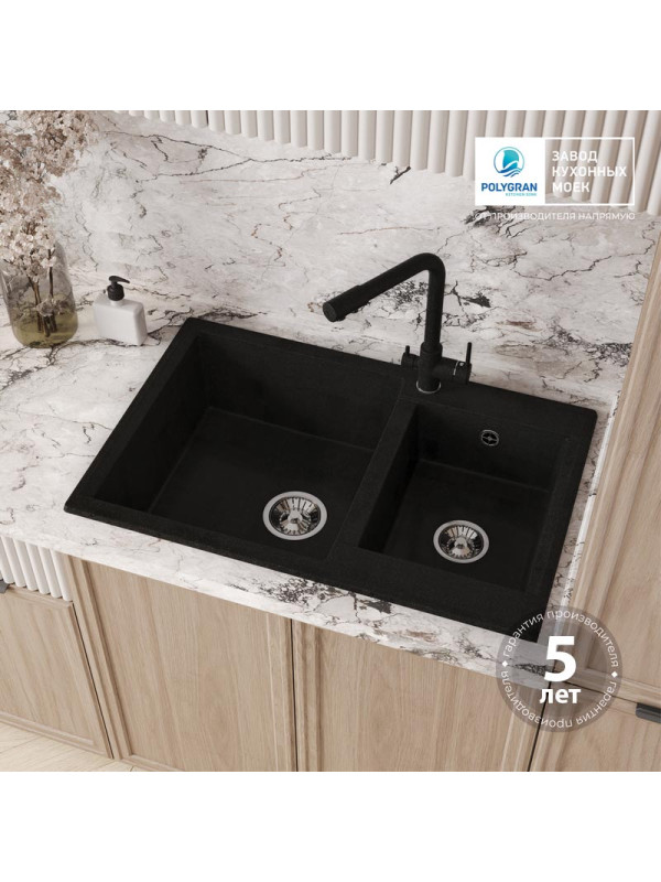 Кухонная мойка Polygran BRIG 772 космос черный металлик гарантия