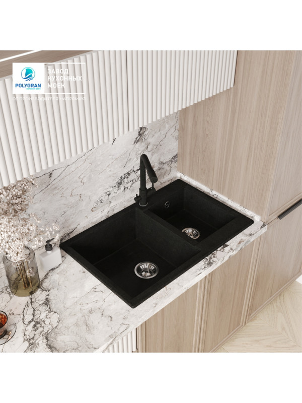 Кухонная мойка Polygran BRIG 772 космос черный металлик интер