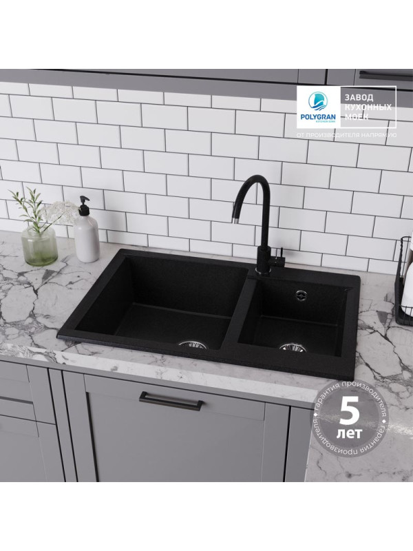 Кухонная мойка Polygran BRIG 772 черный гарантия
