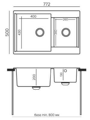 Кухонная мойка Polygran BRIG 772 черный размеры