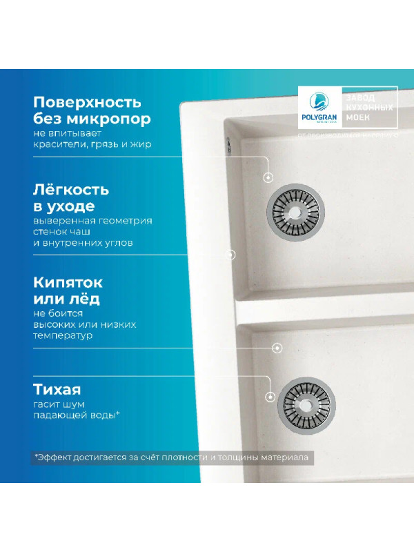 Кухонная мойка Polygran BRIG 790 белый хлопок преимущества