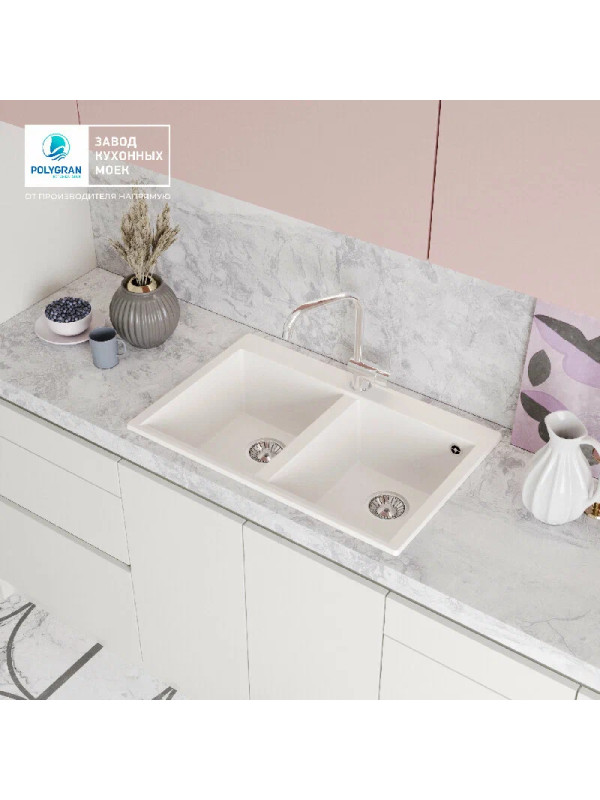 Кухонная мойка Polygran BRIG 790 белый хлопок интерьер