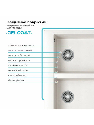 Кухонная мойка Polygran BRIG 790 белый хлопок покрытие