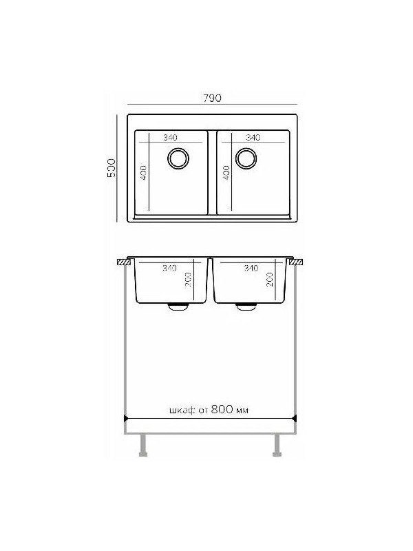 Кухонная мойка Polygran BRIG 790 опал размер