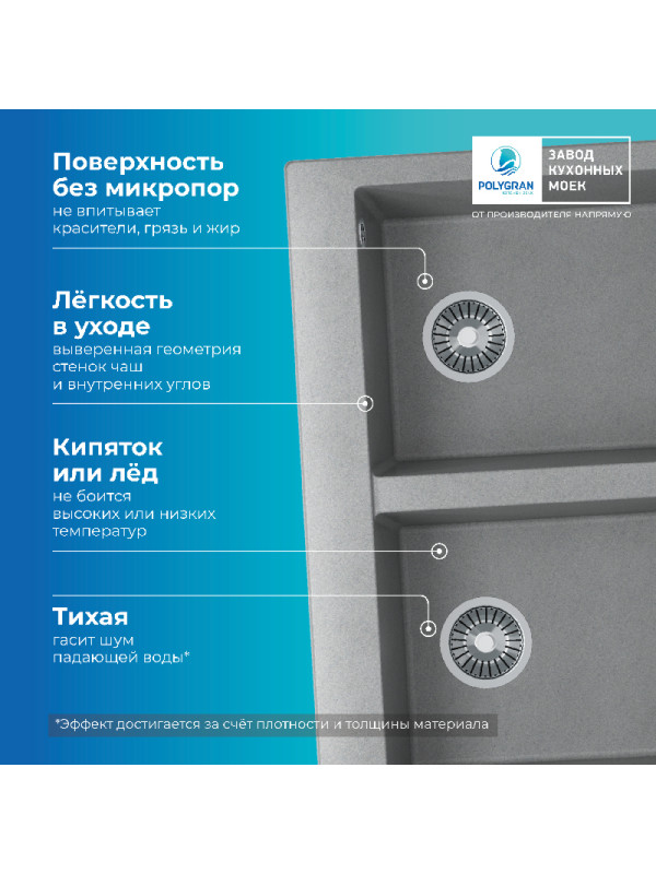 Кухонная мойка Polygran BRIG 790 серый преимущества