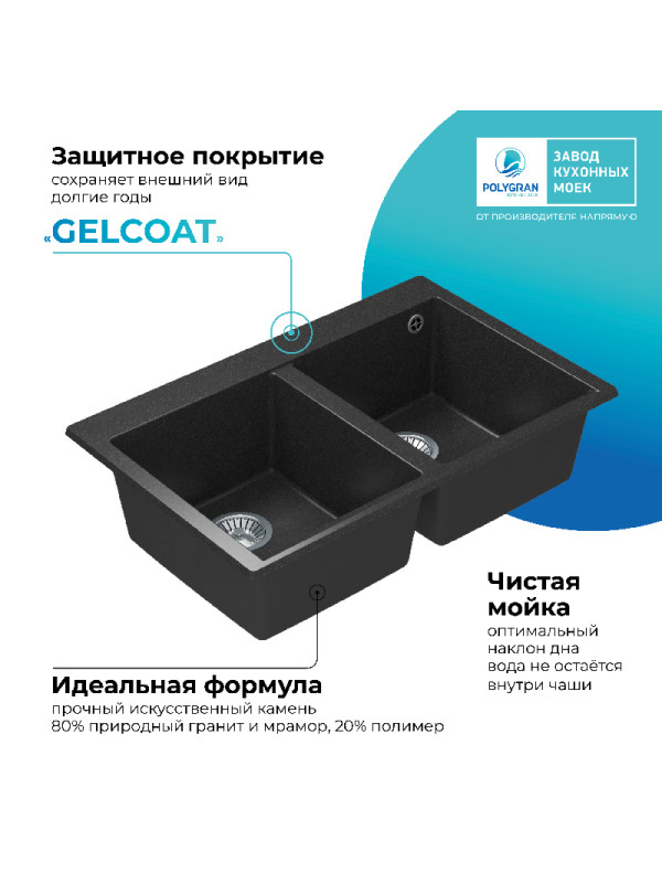 Кухонная мойка Polygran BRIG 790 черный покрытие 2