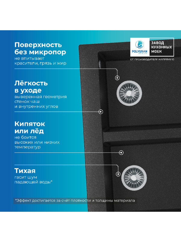 Кухонная мойка Polygran BRIG 790 черный преимущества