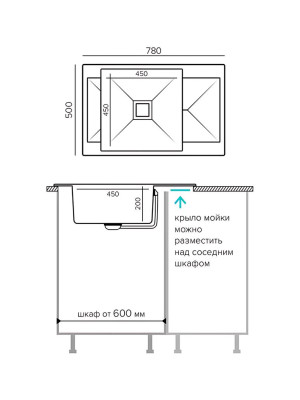 Кухонная мойка Polygran Blade 780 белый хлопок размеры