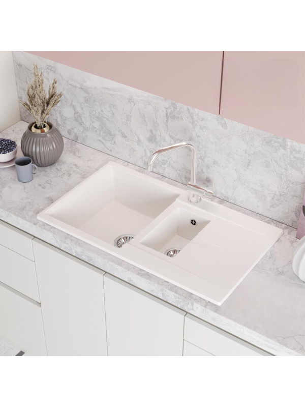 Кухонная мойка Polygran BRIG 870 белый хлопок интерьер 2