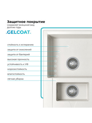 Кухонная мойка Polygran BRIG 870 белый хлопок пкрытие