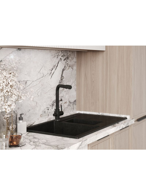 Кухонная мойка Polygran BRIG 870 космос черный металлик интерьер 2