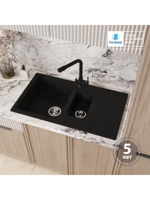 Кухонная мойка Polygran BRIG 870 космос черный металлик гарантия