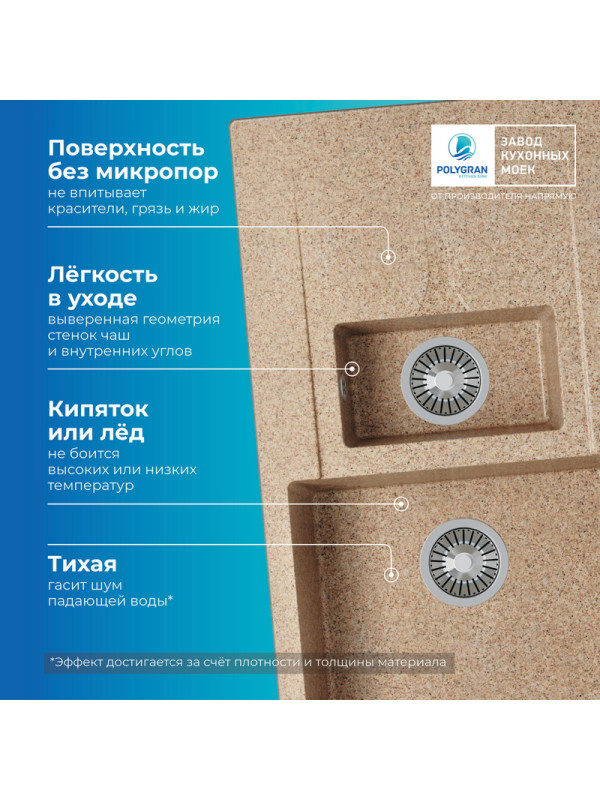 Кухонная мойка Polygran BRIG 870 песочный преимущества
