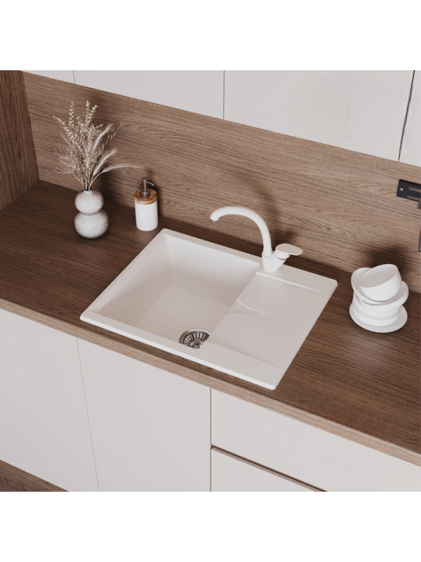 Кухонная мойка Polygran GALS 620 белый хлопок интерьер