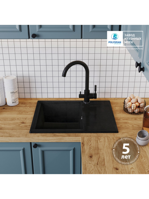 Кухонная мойка Polygran GALS 620 космос черный металлик гарантия