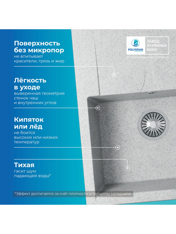 Кухонная мойка Polygran GALS 620 светло-серый преимущества