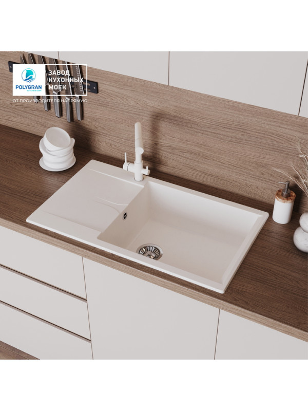 Кухонная мойка Polygran GALS 760 белый хлопок  интерьер