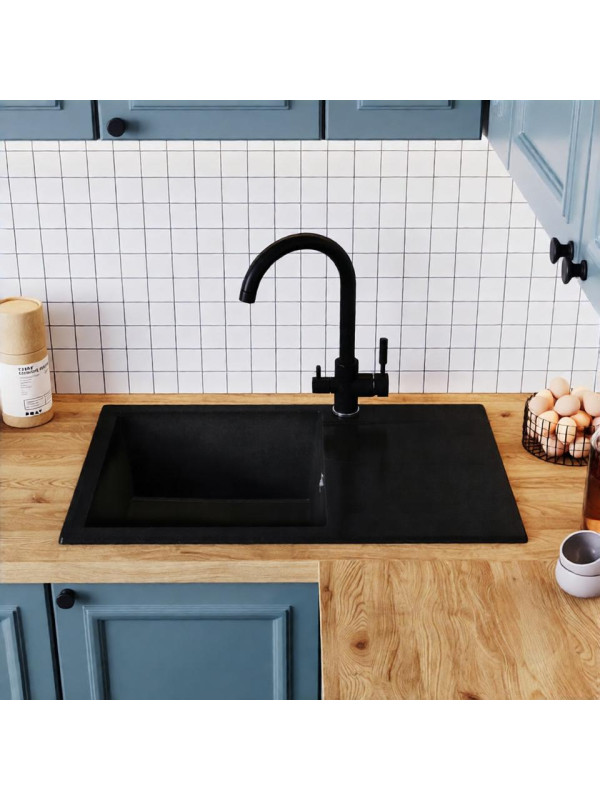 Кухонная мойка Polygran GALS 760 космос черный металлик интерьер