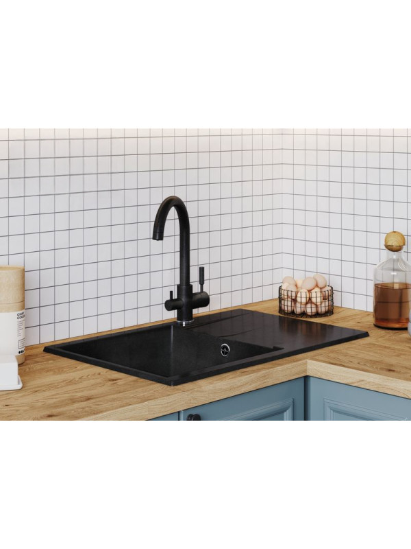 Кухонная мойка Polygran GALS 760 космос черный металлик интерьер 3