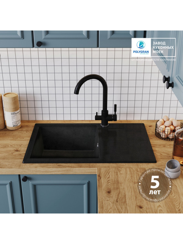 Кухонная мойка Polygran GALS 760 космос черный металлик гарантия