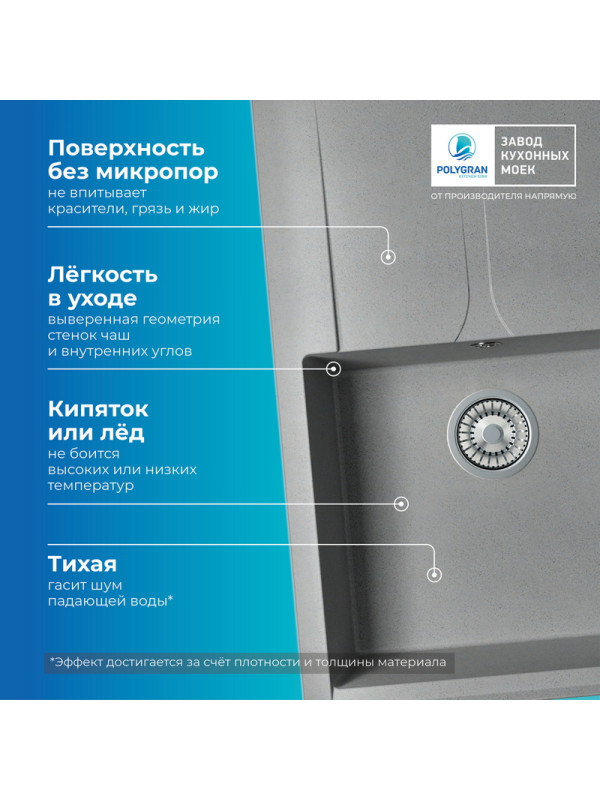 Кухонная мойка Polygran GALS 760 серый преимущество