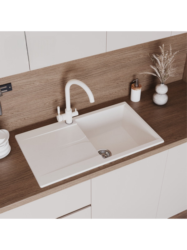 Кухонная мойка Polygran GALS 860 белый хлопок интерьер 2