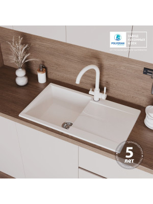 Кухонная мойка Polygran GALS 860 белый хлопок гарантия
