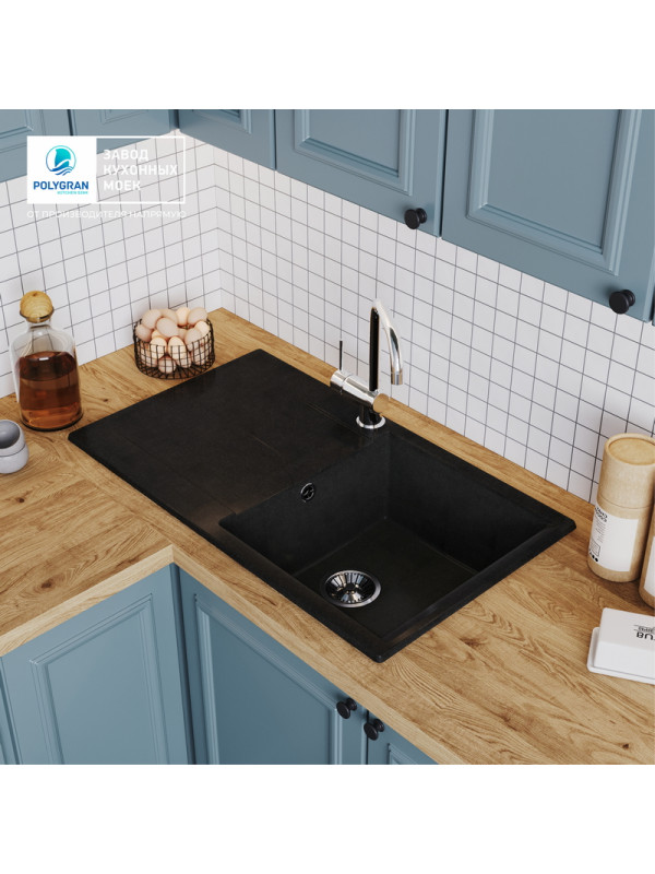 Кухонная мойка Polygran GALS 860 космос черный металлик интерьер